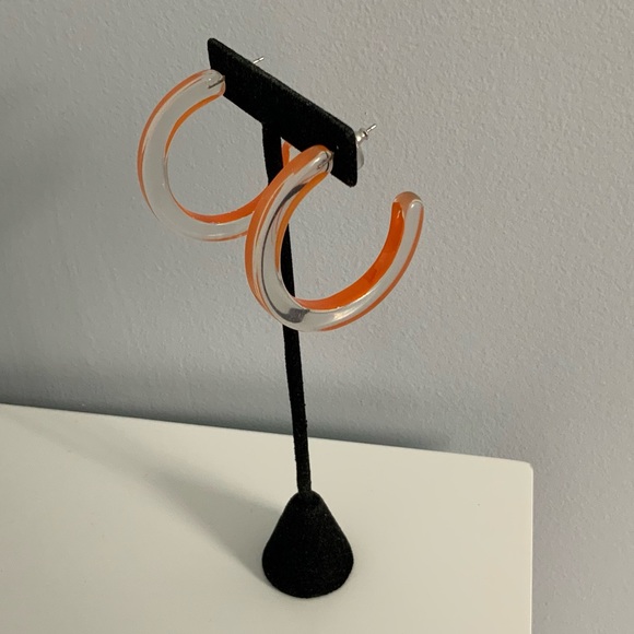 NY&Co Women's Large Resin Hoop Earrings Orange - Picture 2 of 7